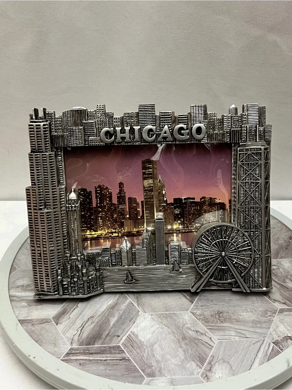 City Concepts Chicago Skyline 4x6 Photo Frame Silver Souvenir Ferris Wheel